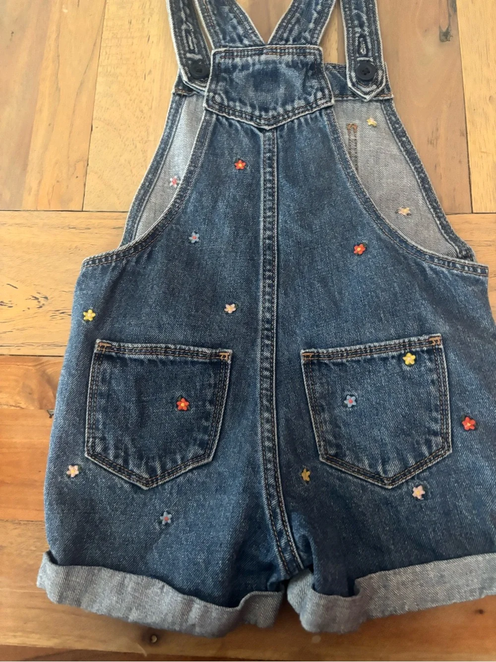 GAP Denim Short Overalls with Multicolor floral  Embroidery - Blue